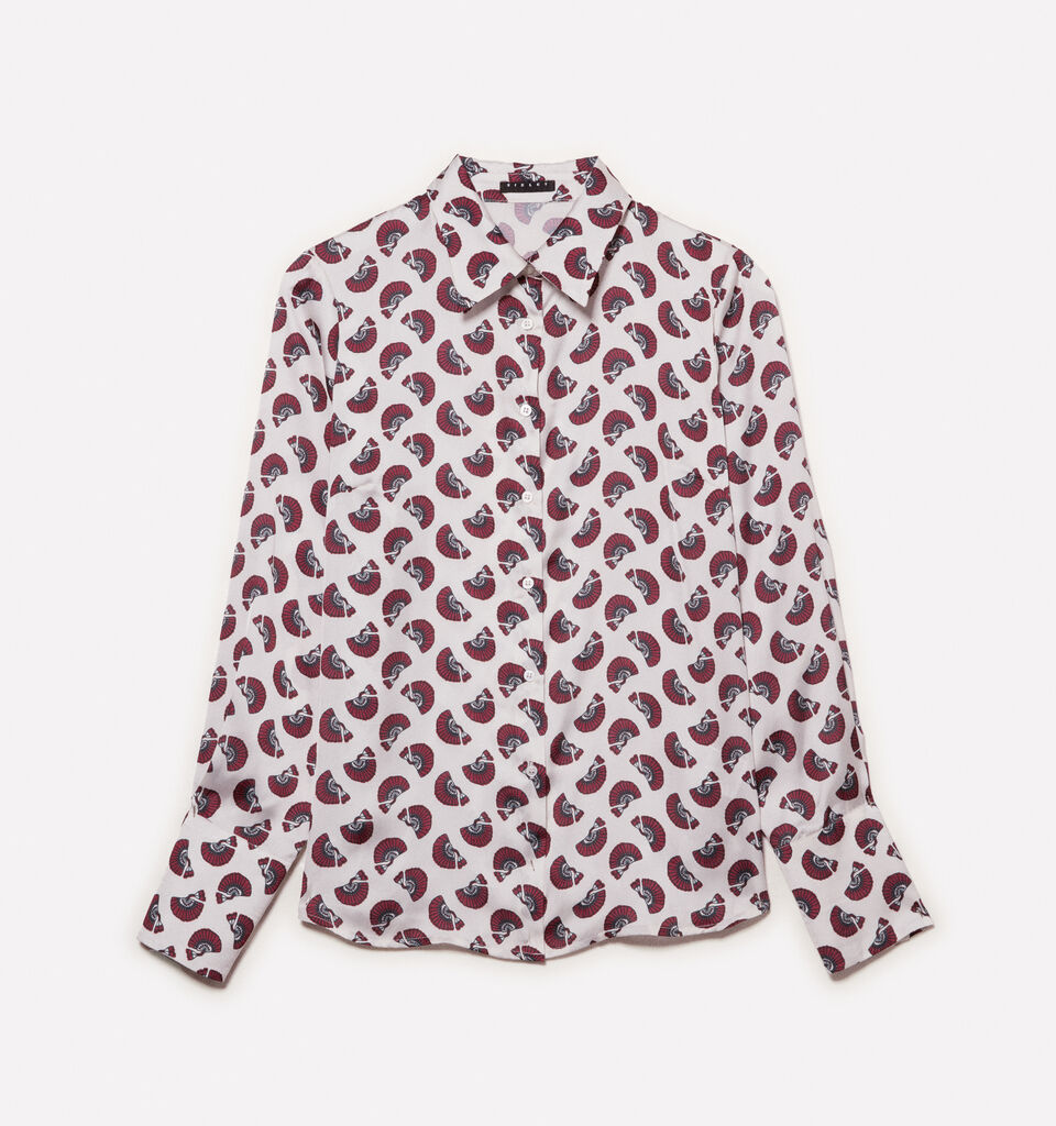 Cream white shirt in printed satin - women's shirts - Creamy White | Sisley image number 5